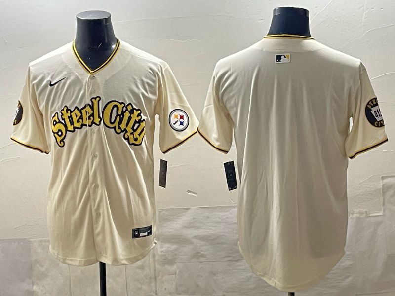 Men 2025 Nike Pittsburgh Steelers Blank Cream Limited NFL Jersey style 01->pittsburgh steelers->NFL Jersey
